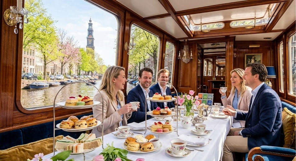 high tea op salonboot amsterdam